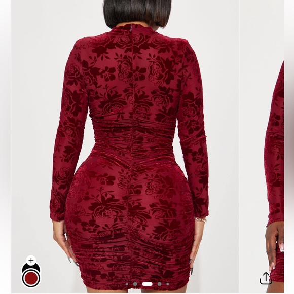 Fashion Nova Velvet Mini Dress - Deep Red - Picture 3 of 5